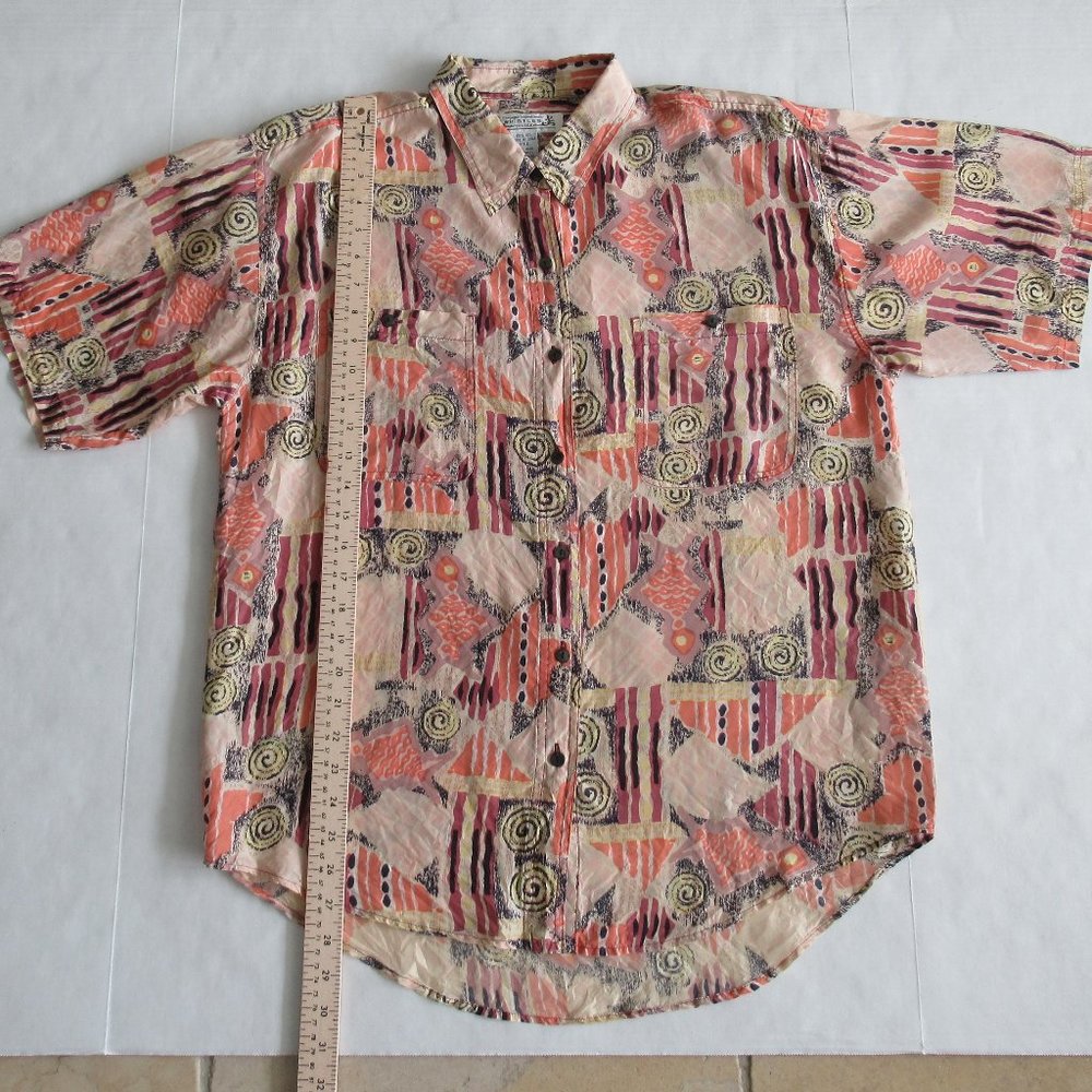 Men's WHISTLES Men's 100% Silk Shirt Sz Large Button Up Short Sleeve Multicolor - Picture 9 of 12
